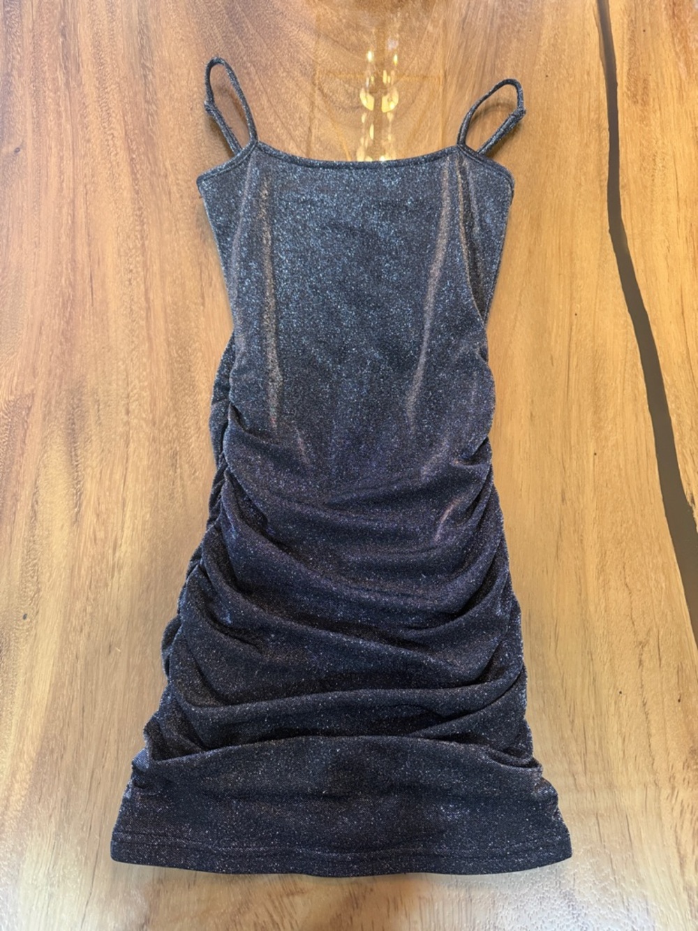 Katie J NYC Sparkle Black Ruched Velvet Slip Dress